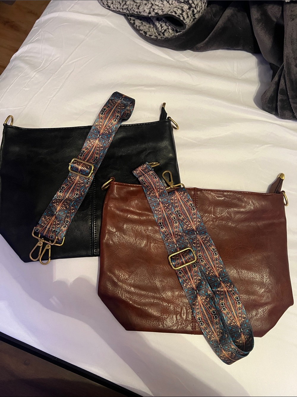 SHEIN Double Crossbody Set in Black and Brown with Patterned Straps
